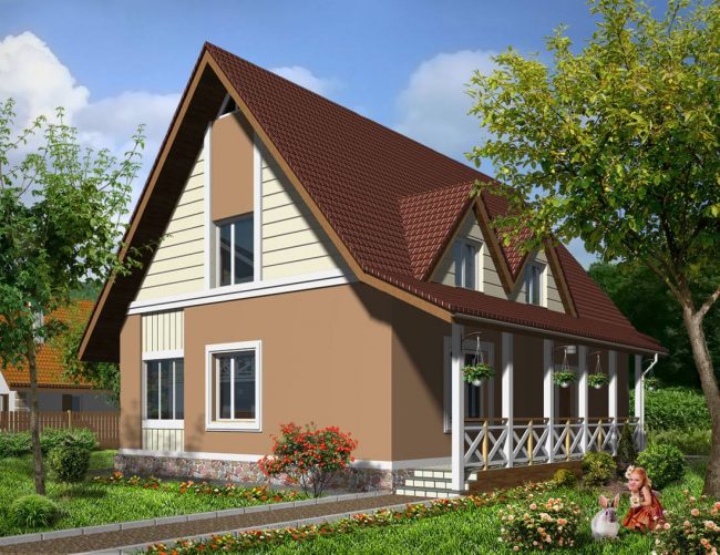 Каркасный дом 12х13 с мансардой и террасой, 265 м2, проект КД-402