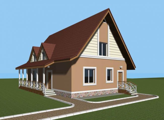 Каркасный дом 12х13 с мансардой и террасой, 265 м2, проект КД-402