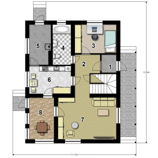 Каркасный дом 12х13 с мансардой и террасой, 265 м2, проект КД-402