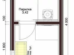 Каркасная баня 2х4, 8 м2, проект КБН-6